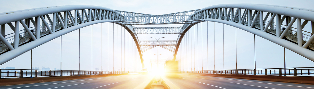A sunset view from a bridge.